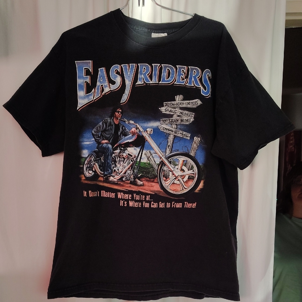 Hanes Heavyweight Black T-Shirt Easy Rider